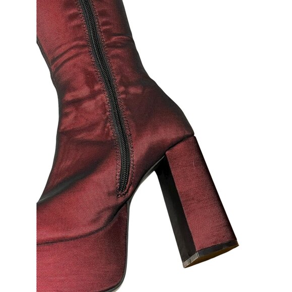 Red Satin Thigh-High Platform Boots By Current Mood Womens Size 9M Side Zipper - Picture 14 of 16